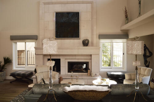 2 The living room interior of this NJ home perfectly matches with the transitional custom wine cellar